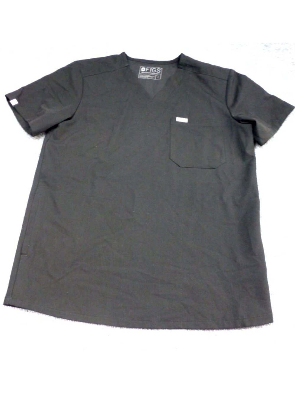 Figs Black Technical Collection Scrub‎ Top S Short Sleeve V-Neck Chest Pocket